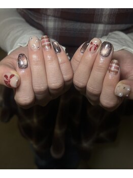 フィズネイル(fizz nail)/check×ribbon nail