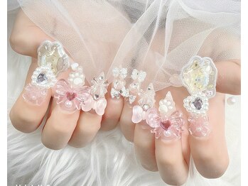 リボンネイル　透明感ネイル