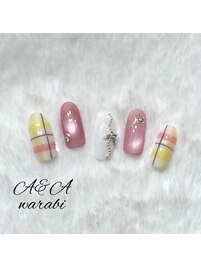 春チェックネイル