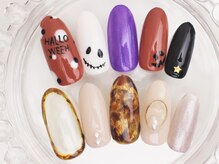 ネイルサロン あかねいろ/ハロウィン　秋冬フット　手描き