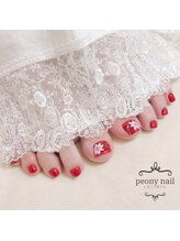 ピオニーネイル(peony nail)/赤フット　フラワーネイル
