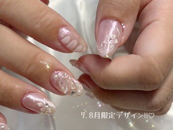 ノーヴェネイル 国分寺(nove.nail)/ハイビスカス×ホワイトミラー