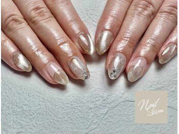 ネイルセッション(nail session)/ベージュ×ブルー人気な色合わせ