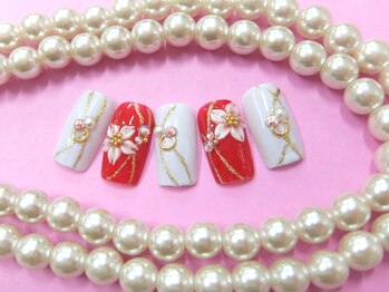 赤サムシングブルー金線3D桜花