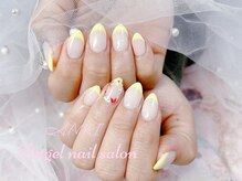 エンジェルネイルサロン(Angel nail salon)/黄色フレンチX手書き花柄