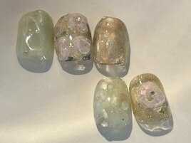淡色ネイル ニュアンス お花