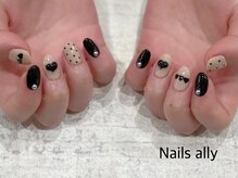 ネイルズアリー 立川店(Nails ally)/ハート×ドット×ブラック×春