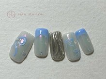 ネイルメゾン 梅田(NAIL MAISON)/フレンチブルーポップリボン