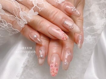 さくら柄パールアクセネイル