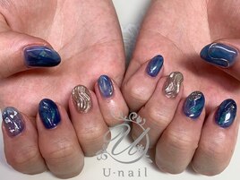 ネイビー×シルバーネイル