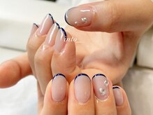 ネイルサロン イントゥ(into_)/細フレンチ　ネイビー　ミラー