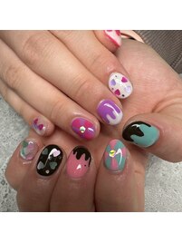 カラフルバレンタインネイル