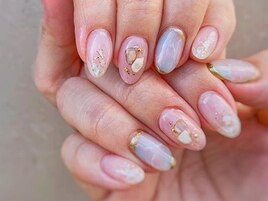 くすみブルー×ベージュピンク