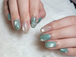 くすみグリーン×リボン