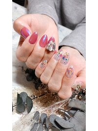 押し花ネイル　ミラーネイル