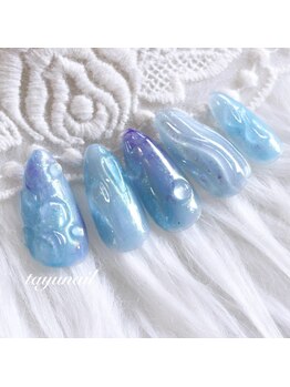たゆ ネイル(たゆnail)/ブルーニュアンス水滴ネイル