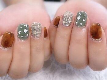 ディアリーネイル(Dearly Nail)/べっ甲＆ツイードネイル