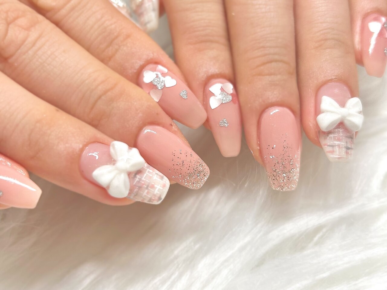 ピンクネイル　ツイードネイル　ガーリーネイル lilygel.nail ✿︎color✿︎ # 024 ガーリーピンク # 053 ドレスピンク
