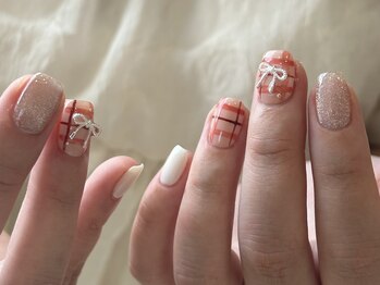 ネイルメゾン 天神店(NAIL MAISON)/シルバーリボンチェック秋¥9000