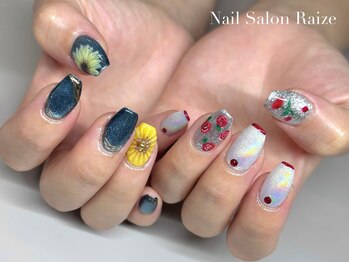 ライズ 本町店(Raize)/向日葵ネイル/薔薇ネイル