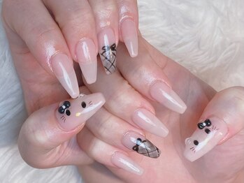 チェック×リボン