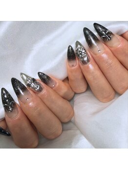 ハートネイル(Heart nail)/黒グラ×クロム