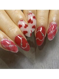 赤×ハートネイル