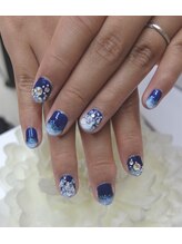 ネイルサロンミキ 横浜(MIKI)/ナイトブルー青色ブライダル着物