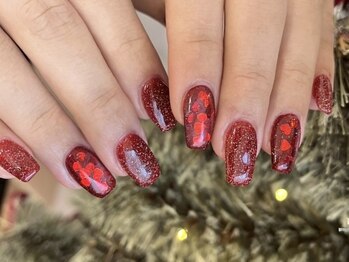 ホログラムハートネイル ラメ