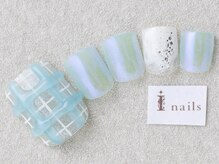 アイネイルズ 三宮店(I nails)/クリアブルーチェック￥8000