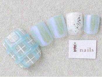 アイネイルズ 三宮店(I nails)/クリアブルーチェック¥8000