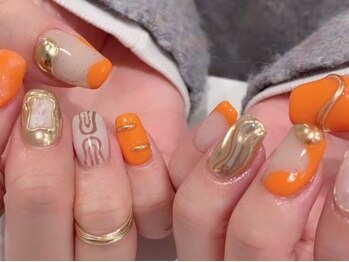 大人気ニュアンスネイルオレンジ