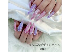 ピンク×パープルマーブルネイル