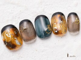 べっ甲黒フレンチネイル　9480円