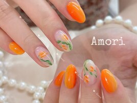 オレンジ系グラデとチューリップ