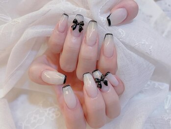 デコール 心斎橋(DECOR)/ワンホン黒リボンネイル