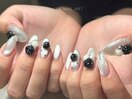 シルバー×ブラックローズネイル