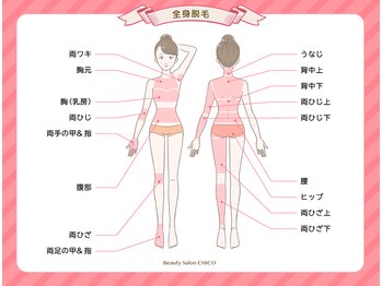 ビューティーサロン チコ(CHICO)/脱毛パーツ表（全身）
