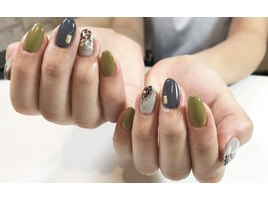 秋ネイル レオパード ホイル