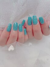 らん ネイル/ブルーワンカラーネイル