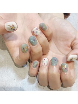 アース 豊橋店(HAIR & MAKE EARTH)/くすみ系押し花ネイル