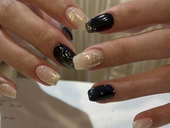 ネイビーネイル ホログラムラメ