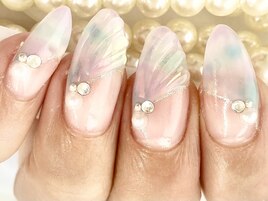 タイダイ柄シェルフレンチネイル
