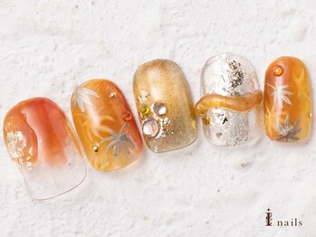 アイネイルズ 横浜WEST店(I-nails)/秋色紅葉ネイル10480円