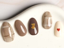 チェック×テディベア