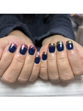 リミズネイルビューティー 名駅店(RimisNailxbeauty)/ネイビーにピンクとゴールド