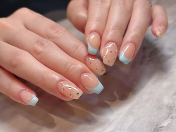 ブルー(BLUE)/水色フレンチ×ドット