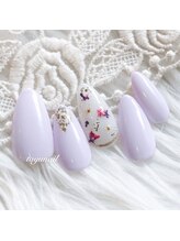 たゆ ネイル(たゆnail)/押し花パラジェルパープルネイル
