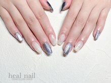 ヒールネイル(heal nail)/white×blueマグネット×ラメ