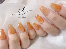 オレンジ×ニュアンスネイル